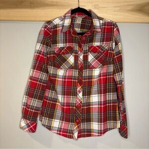 Duluth Trading Co Red and Yellow Plaid Button Down Shirt